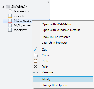 Context menu to minify a CSS file