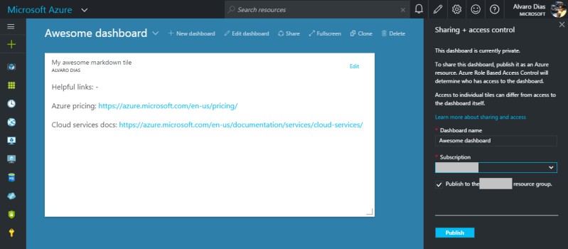 Azure Portal - Share dashboard pane