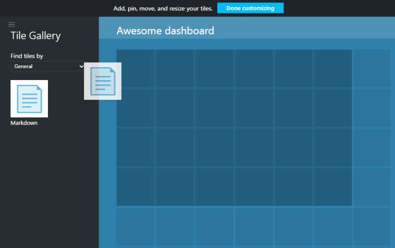 Azure Portal dashboard - Add tile from gallery