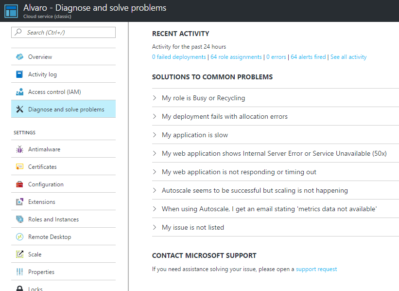 Diagnose and solve problems in a cloud service