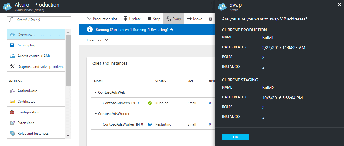 swap slots of a cloud service